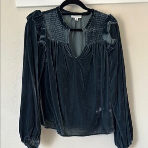 Evereve Blue Smocked Blouse with Ruffled Long Sleeves medium.  Never worn